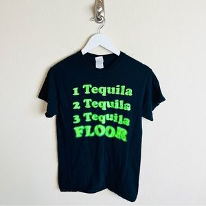 Black & Neon Green Tequila Shots Short Sleeve Graphic T-Shirt Tee